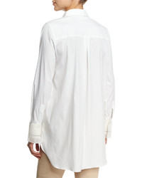 Brunello Cucinelli Long Sleeve Button Front Tunic With Cuff Detail White