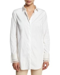 Brunello Cucinelli Long Sleeve Button Front Tunic With Cuff Detail White