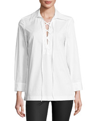 Neiman Marcus Relaxed Lace Up Tunic Top White