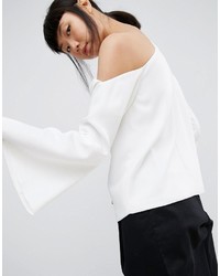 Asos White White Foldover Detail Top With Wide Sleeve