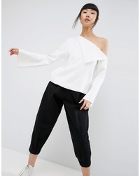 Asos White White Foldover Detail Top With Wide Sleeve