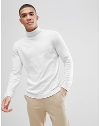 ASOS DESIGN Asos Cotton Roll Neck Jumper In Pale Grey