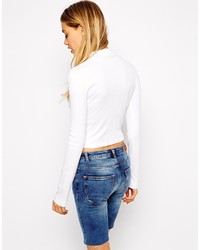 Asos Collection The Turtleneck Crop Top With Long Sleeves In Rib