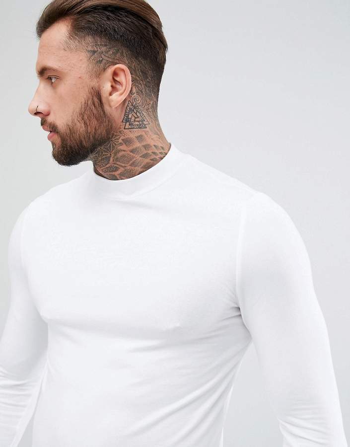 ASOS DESIGN knitted muscle fit turtleneck t-shirt in white