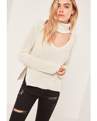 Missguided White Side Split Turtleneck Sweater