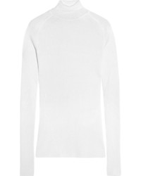 Victoria Beckham Ribbed Silk And Cotton Blend Turtleneck Sweater Off White