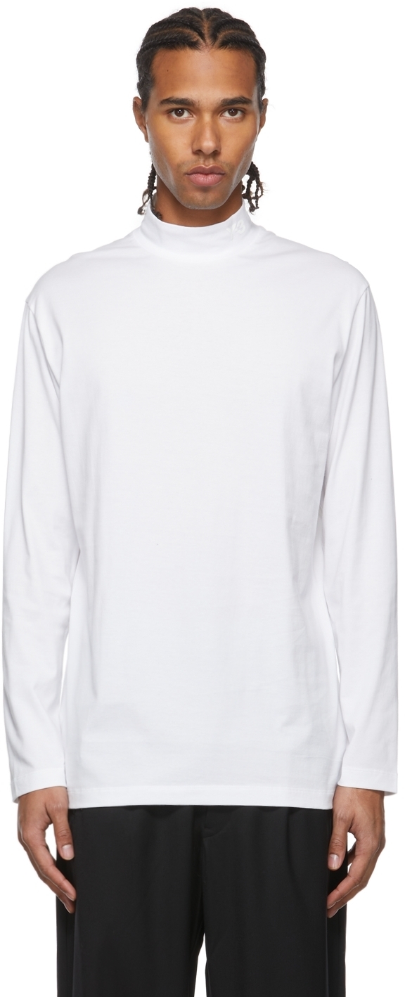 Y-3 White Mock Neck Long Sleeve T Shirt, $120 | SSENSE | Lookastic