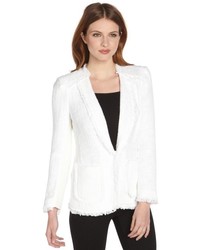 Rebecca Taylor Optic White Tweed Woven Long Sleeve Jacket