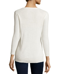 Neiman Marcus Cashmere V Neck Basic Sweater Ivory