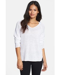 Eileen Fisher Fine Gauge Linen V Neck Sweater White Medium