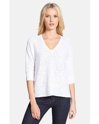 Eileen Fisher Slub Knit V Neck Sweater White X Large