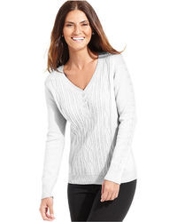 Karen Scott Long Sleeve Cable Knit Henley Sweater