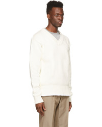 Dunhill Off White Seam Detail V Neck Sweater