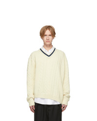 Lanvin Off White Wool And Alpaca V Neck Sweater
