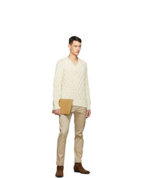 Saint Laurent Off White Wool And Mohair V Neck Sweater