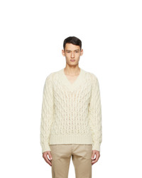 Saint Laurent Off White Wool And Mohair V Neck Sweater