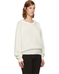 Lemaire Off White Wool V Neck Sweater