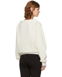 Lemaire Off White Wool V Neck Sweater