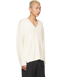 Solid Homme Off White Wool V Neck Sweater