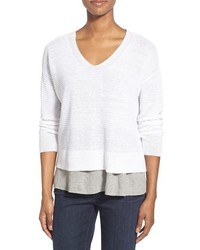 Eileen Fisher Organic Linen V Neck Boxy Sweater