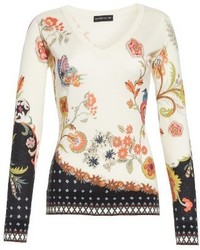 Etro Stampa Croce Silk Cashmere V Neck Sweater