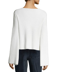 V Neck Bell Sleeve Wool Knit Sweater