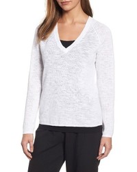 Eileen Fisher V Neck Organic Linen Cotton Sweater