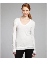 Inhabit White Cotton Ribbed Trim Sweater