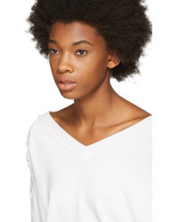 Chloé White Lace Shoulder V Neck Sweater