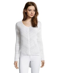 RD Style White Stretch Knit Hi Low Long Sleeve Sweater