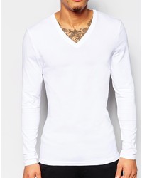 Asos Brand Extreme Fitted Fit Long Sleeve T Shirt With V Neck And Stretch