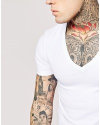 Asos Brand Extreme Fitted Fit T Shirt With Deep V Neck And Stretch