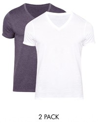 Asos Brand T Shirt With V Neck 2 Pack Whitenavy Save 17%
