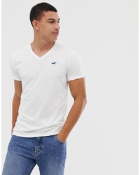 Hollister Core V Neck T Shirt Seagull Logo In White
