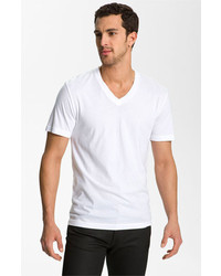 Men's Grey Wool Blazer, White V-neck T-shirt, Black Jeans, Black Low ...