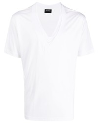 Les Hommes Logo Patch V Neck Cotton T Shirt