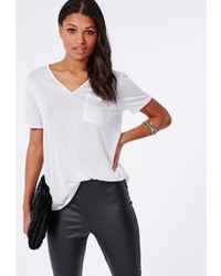 Missguided Premium Slub V Neck T Shirt White