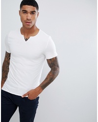 ASOS DESIGN Muscle Fit T Shirt With Raw Notch Neck In White