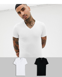 ASOS DESIGN Muscle Fit T Shirt With V Neck 2 Pack Save