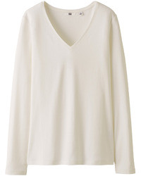 Uniqlo Premium Cotton V Neck Long Sleeve T Shirt