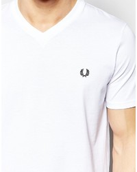 Fred Perry T Shirt With V Neck In White