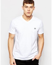 Fred Perry T Shirt With V Neck In White