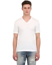 Dolce & Gabbana V Neck Light Cotton Jersey T Shirt