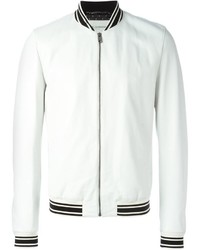White Varsity Jacket with Grey Athletic Shoes Outfits For Men (1 ideas ...