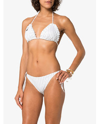 Ganni White Stripe Ruffle Bikini