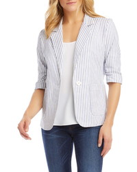 Karen Kane Stripe Ruched Sleeve Stretch Cotton Jacket