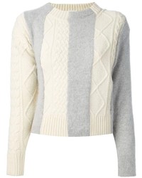 White Vertical Striped Cable Sweater