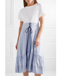 3.1 Phillip Lim Lace Up Cotton Jersey And Striped Poplin Midi Dress