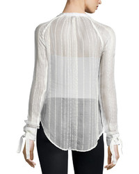 Romeo & Juliet Couture Metallic Stripe Tie Cuff Chiffon Shirt Ivory