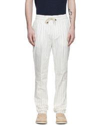 Brunello Cucinelli Off White Cotton Stripe Trousers